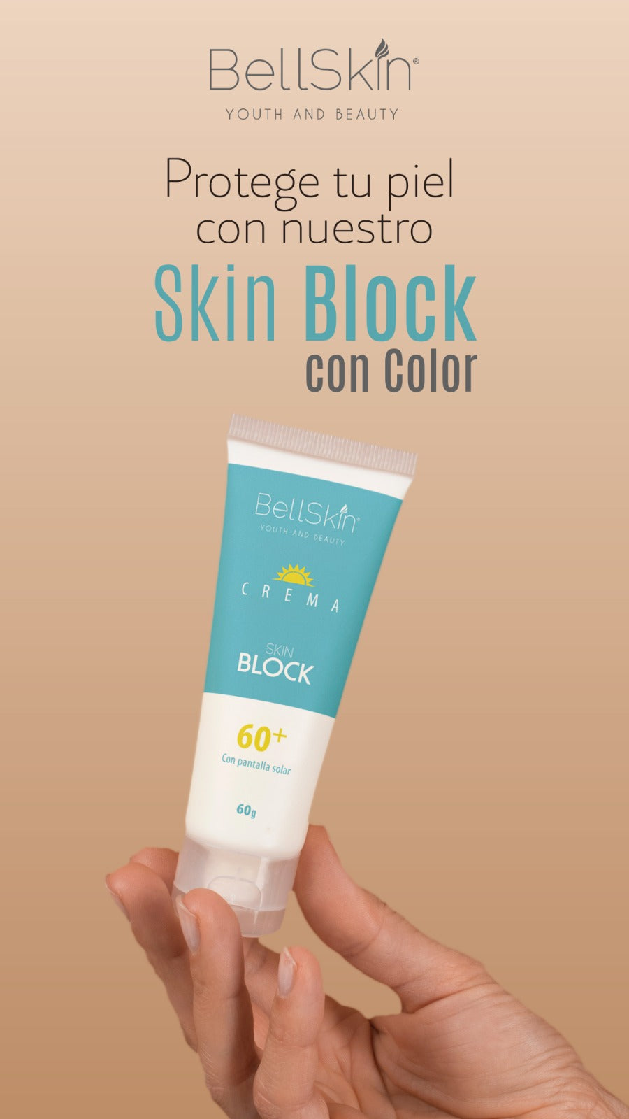 BLOQUEADOR SOLAR SKIN BLOCK  SPF 60  con Vitamina E CON COLOR