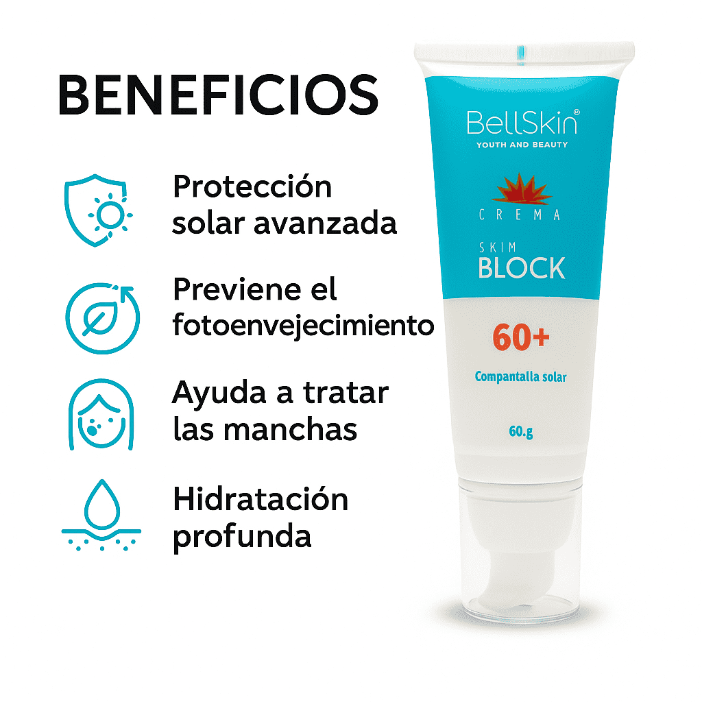 BLOQUEADOR SOLAR SKIN BLOCK  SPF 60  con Vitamina E CON COLOR
