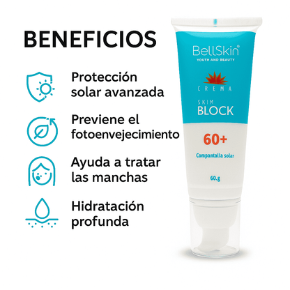 BLOQUEADOR SOLAR SKIN BLOCK  SPF 60  con Vitamina E CON COLOR